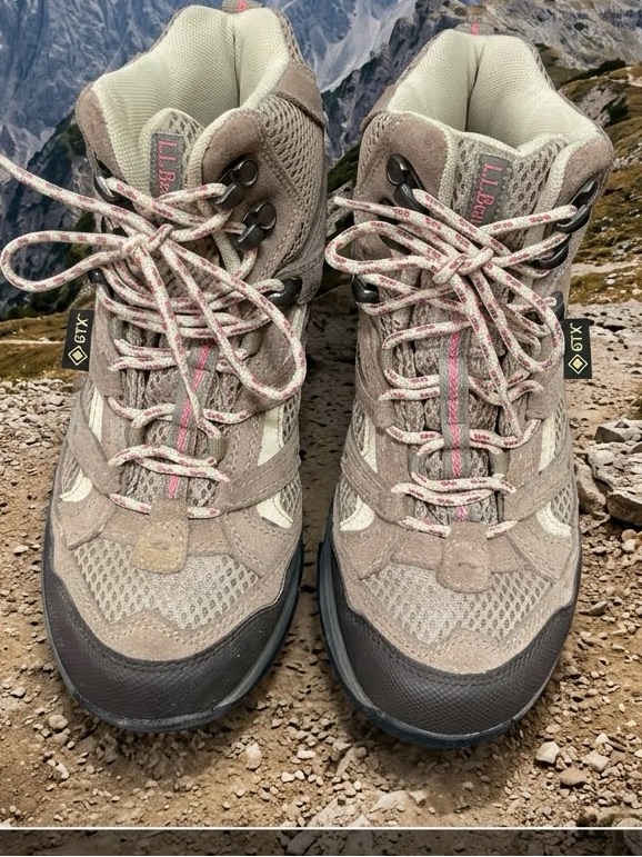 L.L. Bean Women Sz 8 Gtx Hiking Boots Tan Suede Mesh Pink Waterproof Trail Shoes